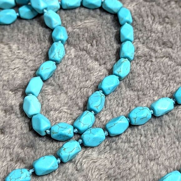 Vintage Hand knotted Turquoise Bead Necklace 22" Long - Picture 11 of 11